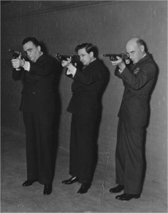 J. Edgar Hoover (left) with Sumner Blossom, Editor of The American Magazine, and journalist Courtney Ryley Cooper