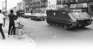 Armored personnel carrier in Newark