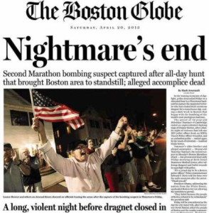 Boston Globe front page after Dzhokhar Tsarnaev’s capture
