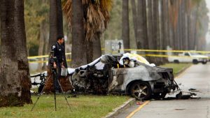 The wreckage of the car crash that killed journalist Michael Hastings.