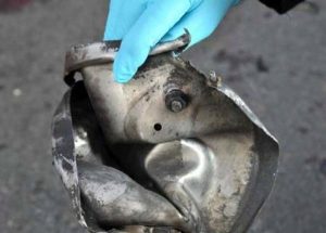A remnant of the pressure-cooker bomb that exploded at the 2013 Boston Marathon.