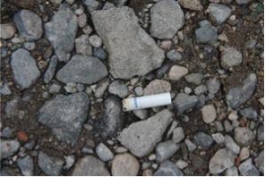 Dewey-Hagborg collected this cigarette butt on Myrtle Avenue in Brooklyn, NY. The DNA she extracted from it revealed that the smoker is male, of Eastern European descent, and has brown eyes.