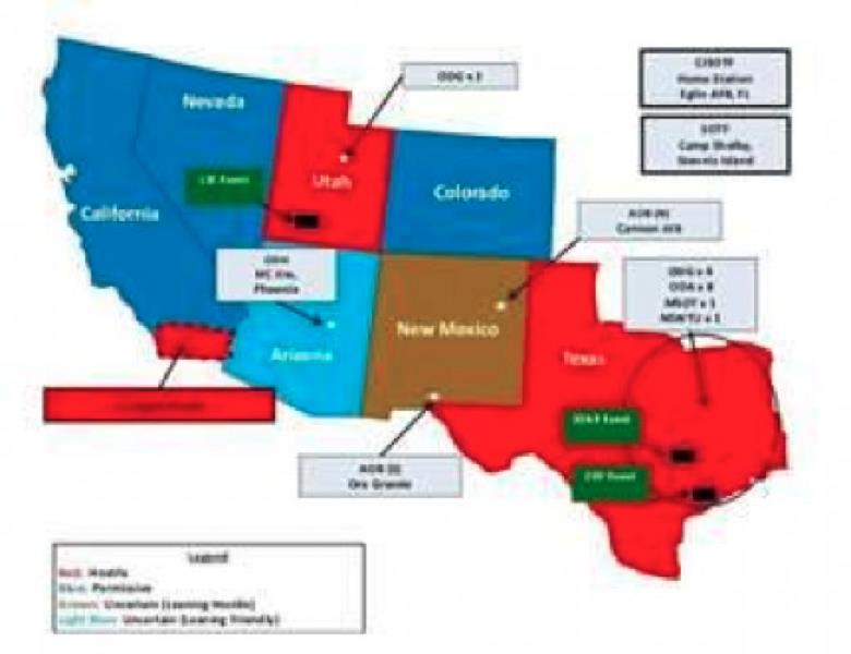 Page from US Army Jade Helm document showing "hostile" states in red. Photo credit: US Army.