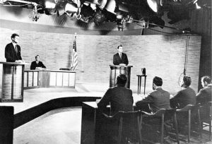 The Nixon–Kennedy presidential debates in 1960 were the first to be televised. Have presidential debates since become more a media circus controlled by a powerful few channels than a spirited discussion of policy? Photo credit: Wikimedia Foundation