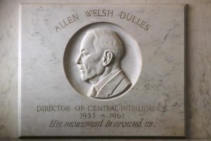 Allen Dulles bas-relief in the main lobby of Original Headquarters Building. Photo credit:  Adapted by WhoWhatWhy from Central Intelligence Agency / Flickr