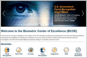 Screen shot of the FBI's Biometric Center of Excellence main web page. Photo credit:  BCOE / FBI.GOV