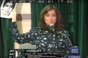 Screen grab from YouTube of Jennifer Harbury event in New York City. Photo credit:  The Book Archive / YouTube (Standard YouTube License)