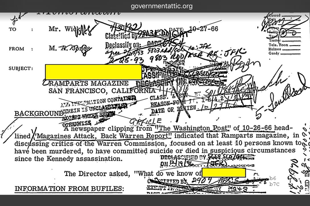 FBI Redactions regarding William W. Turner and Ramparts Magazine Photo credit: governmentattic.org