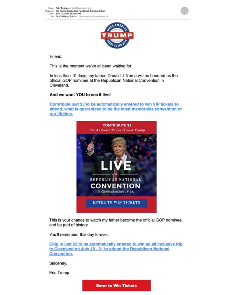 Donald Trump, Campaign Email