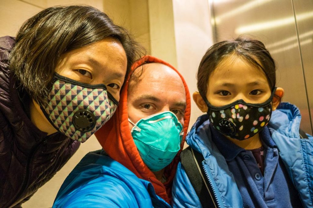 Chinese family with air masks