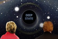 Photo credit: Adapted by WhoWhatWhy from conductor (1st Lt. Trisha Eldredge / US Air Force), Hillary Clinton (Lorie Shaull / Flickr - CC BY-NC-SA 2.0), Donald Trump (Peter Dutton / Flickr - CC BY 2.0) and black hole (NASA)
