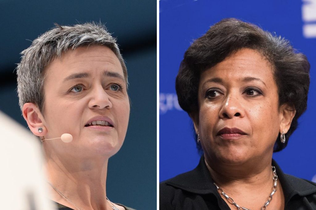 EU antitrust chief Margrethe Vestager (left) and Attorney General Loretta Lynch (right) Photo credit: Hubert Burda Media / Flickr (CC BY-NC-SA 2.0) and US Department of Labor / Flickr (CC BY 2.0) 