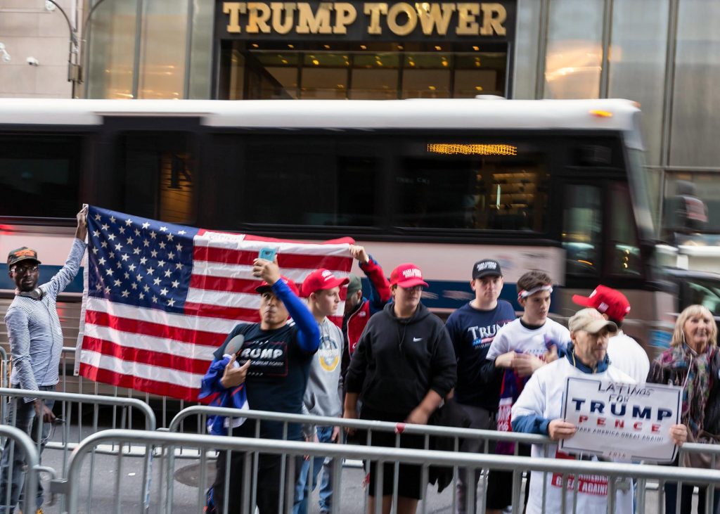 Trump supporters in front of Trump Tower. Photo credit: Marco Verch / Flickr (CC BY 2.0) 