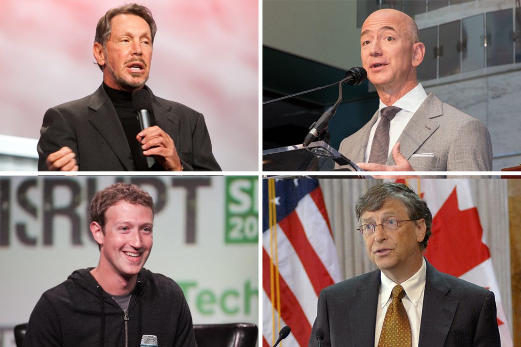 Larry Ellison, Jeff Bezos, Mark Zuckerberg, Bill Gates 