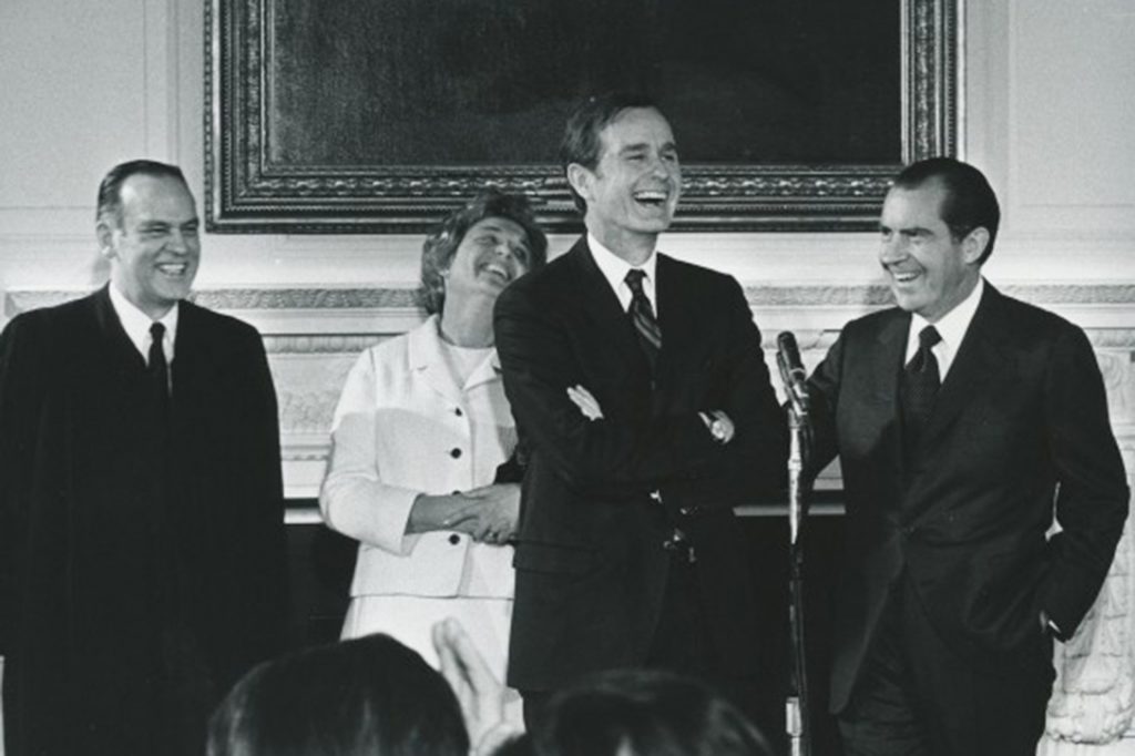 Justice Potter Stewart, Barbara Bush, George H.W. Bush and Richard Nixon.