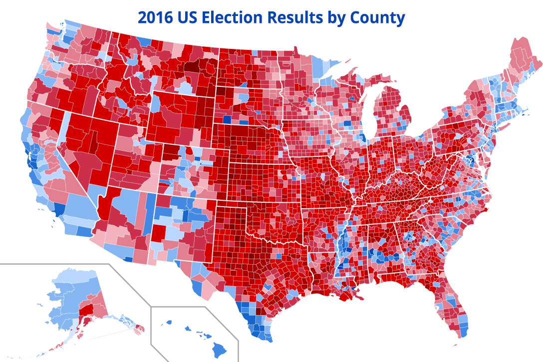 US 2016 presidential election results by county