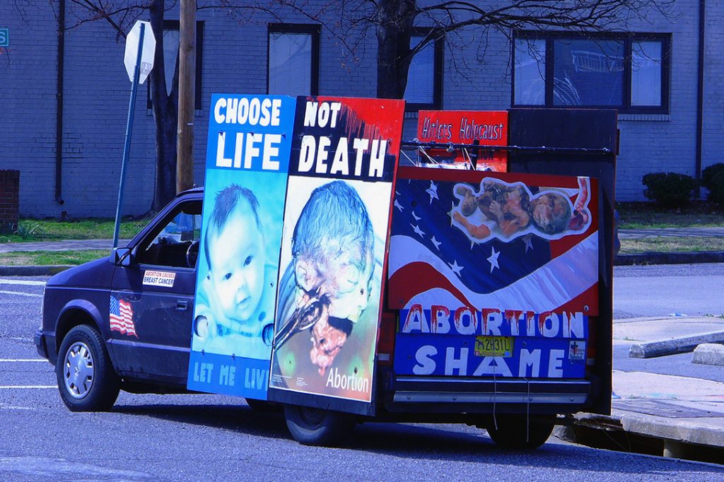 Anti-abortion signs on van
