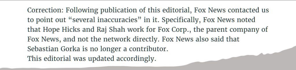 Fox News, correction