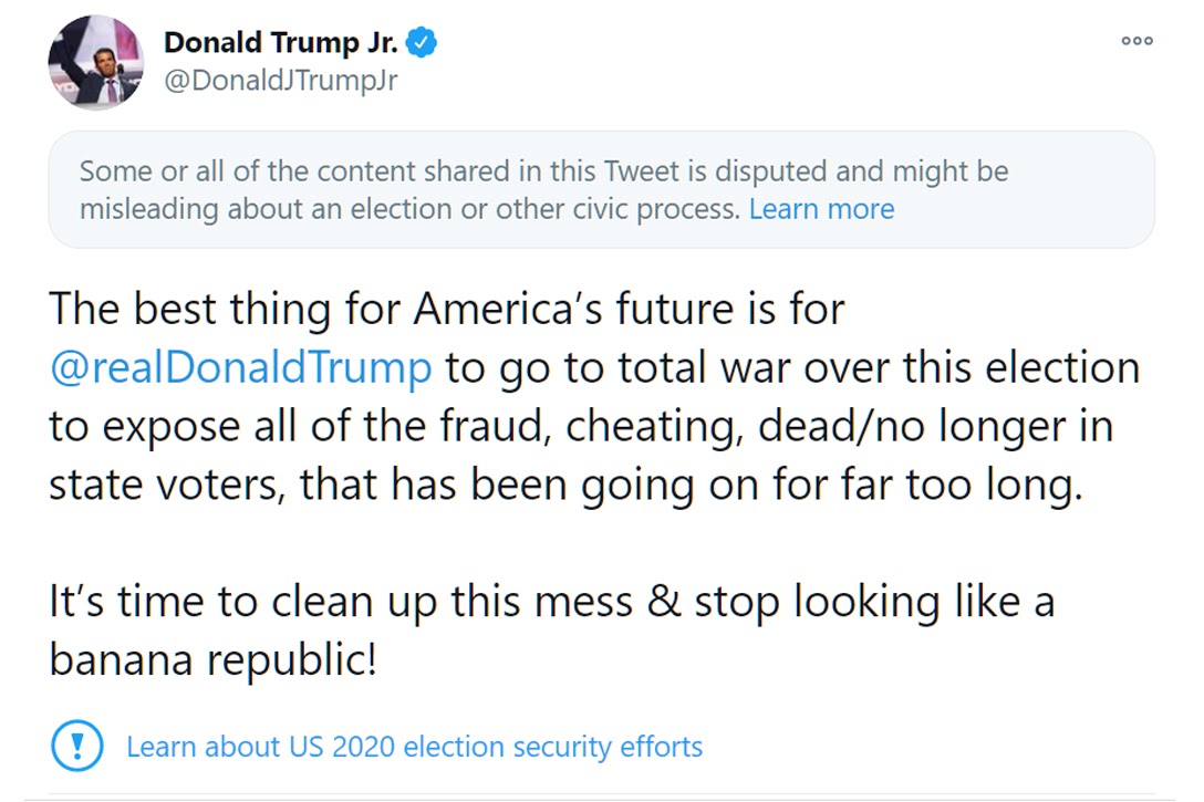 Donald Trump Jr, tweet, war