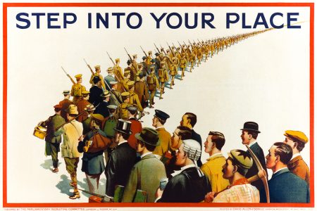 Soldiers, civilians, propaganda poster