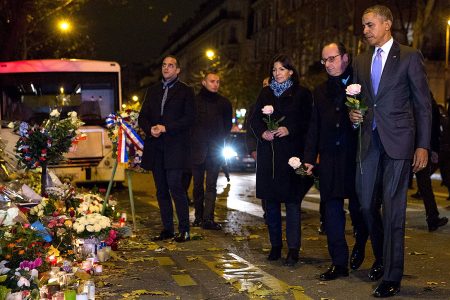 Anna Hidalgo, Francois Hollande and Barack Obama at Paris