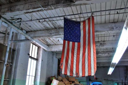 American flag in abandoned factory