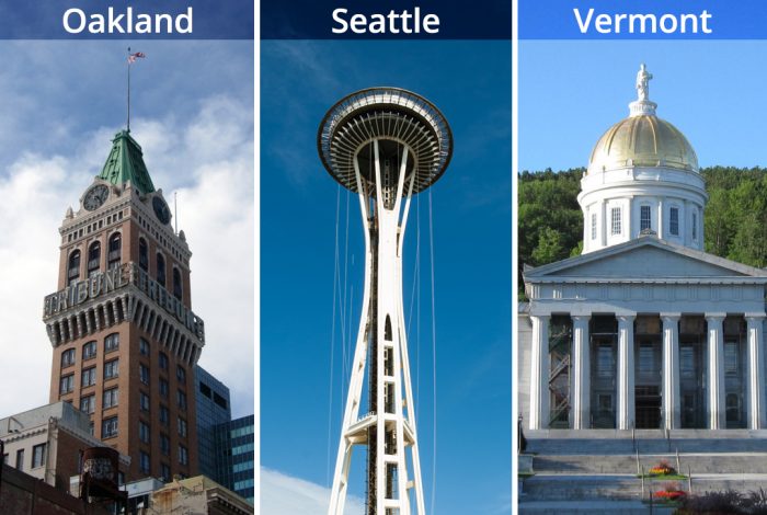 Oakland, Seattle, Vermont