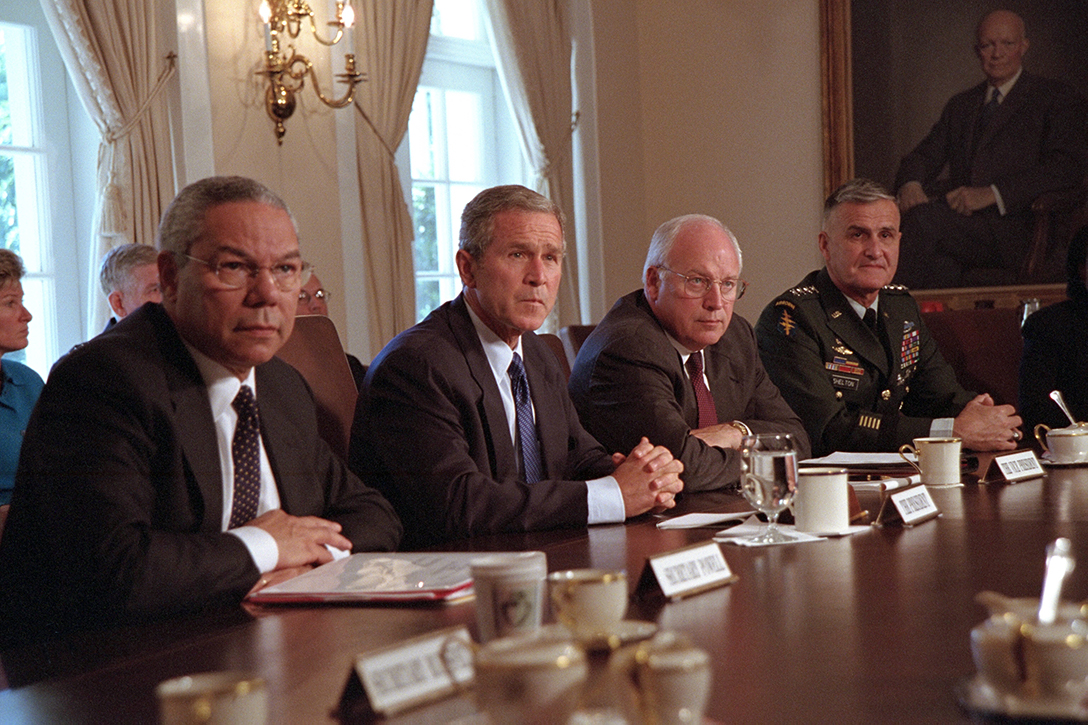 Colin Powell, George W. Bush, Dick Cheney, Hugh Shelton