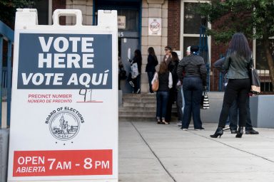 voting sign, voting line