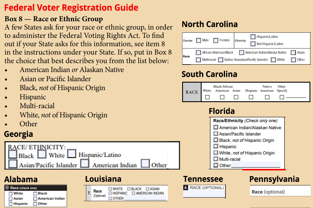 US, voter registration forms, race, ethnicity