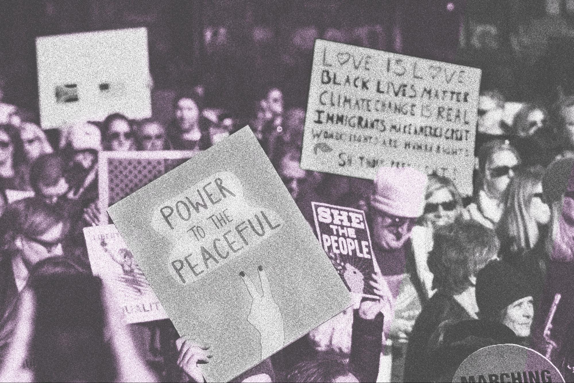 Protesting signs, NYC, March