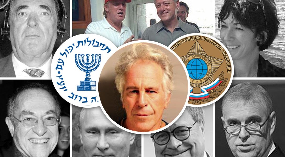 Robert Maxwell, Donald Trump, Bill Clinton, Ghislaine Maxwell, Alan Dershowitz, Vladimir Putin, William Barr, Mossad, Jeffrey Epstein, SVR