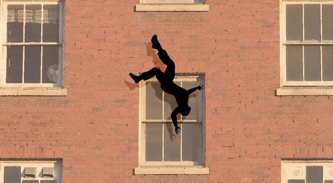man falling from window