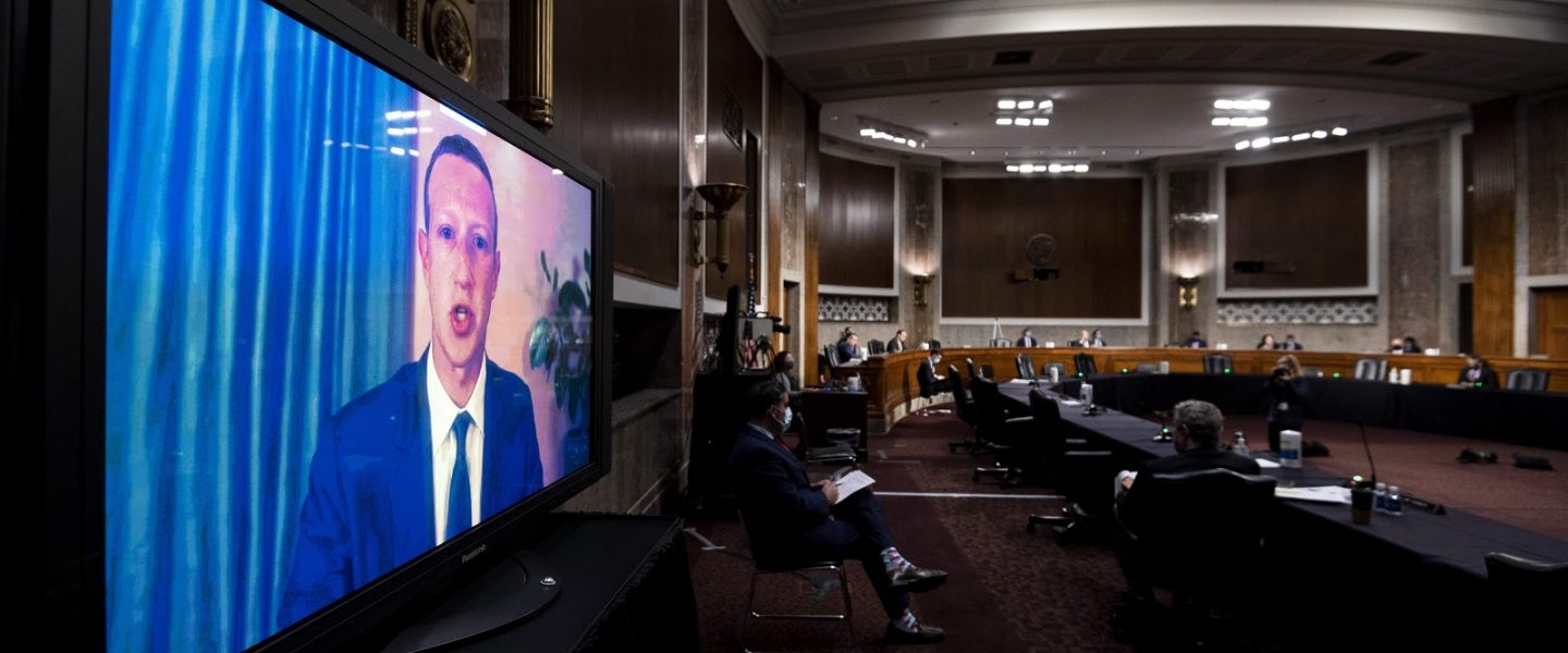 Mark Zuckerberg, CEO of Facebook, Testifies Remotely During a Senate Judiciary Committee Hearing on November 17, 2020