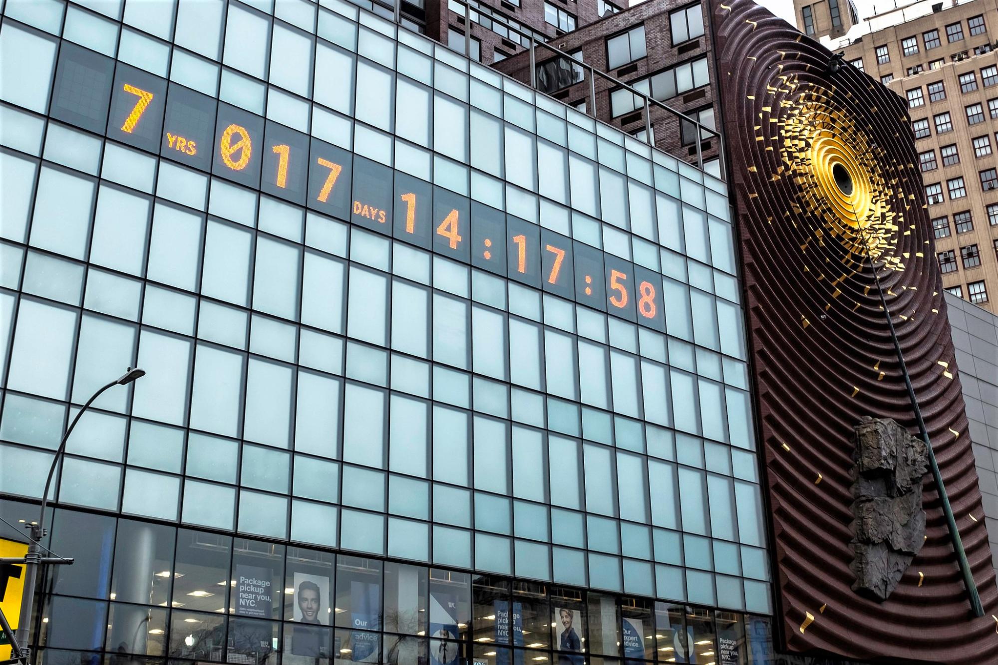 climate clock, Union Square, New York City, renewable energy, climate change