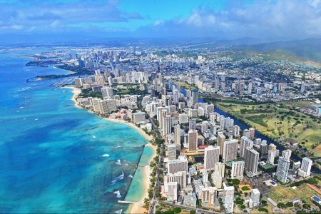Aerial view, Waikiki, Honolulu, HI