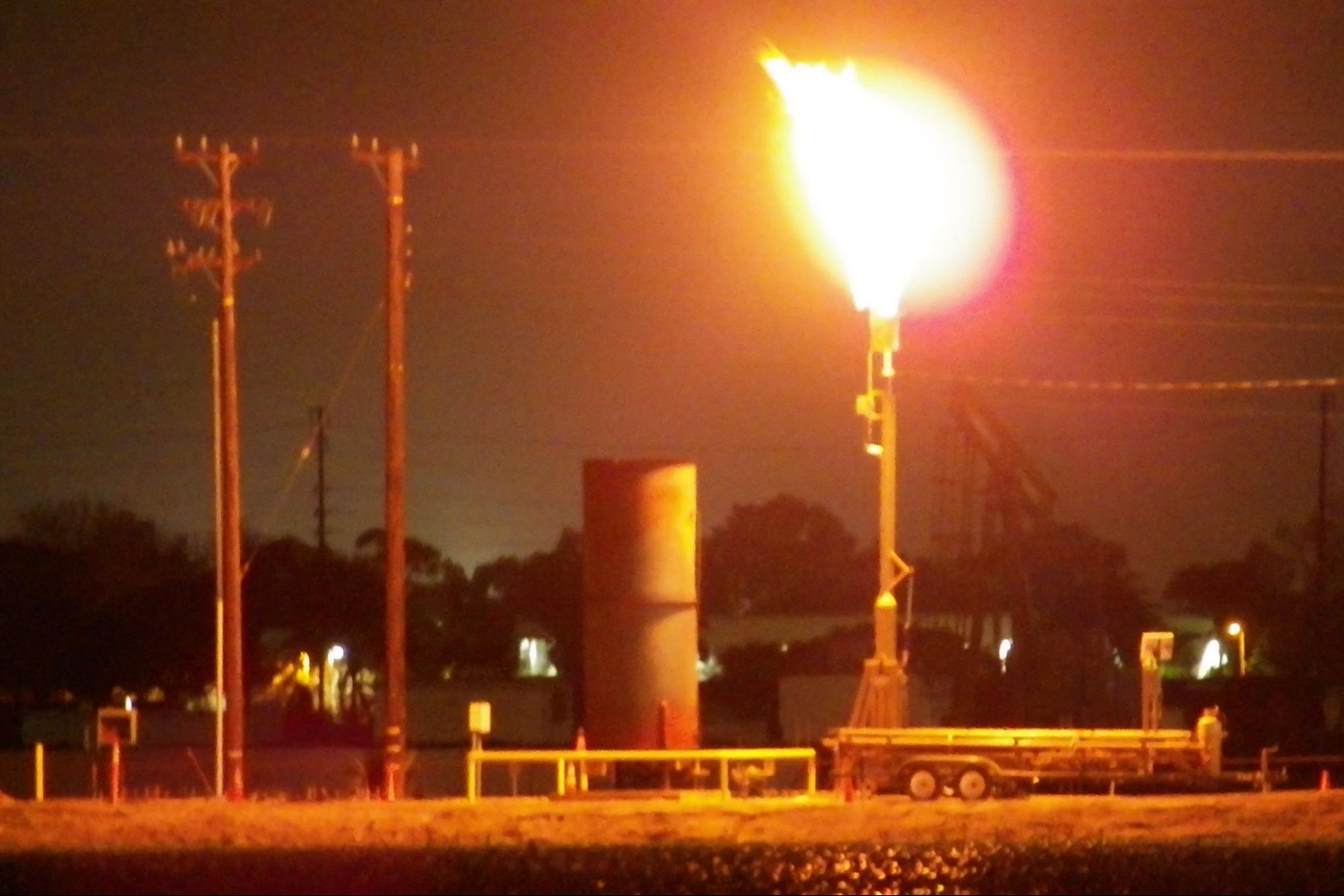 Oil well, flaring methane gas, Oxnard