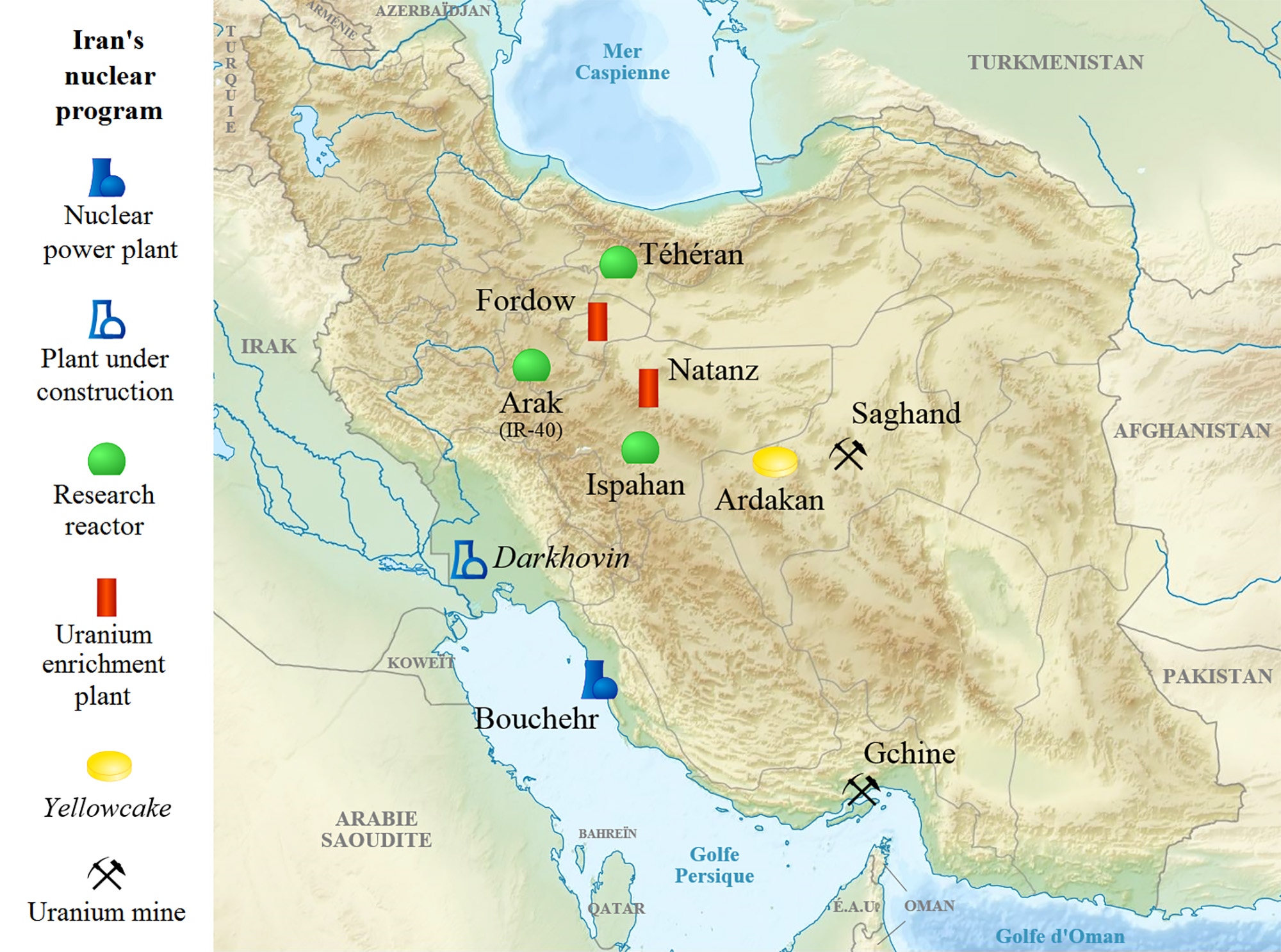 Iran nuclear program, map