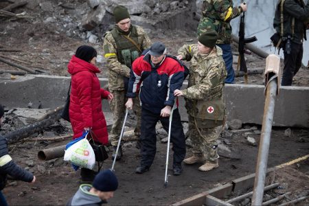 Soldiers, evacuees, Kyiv