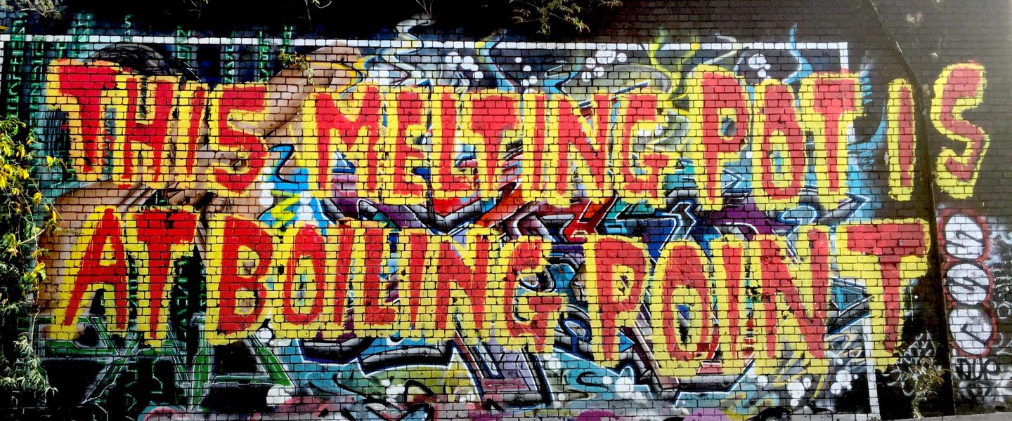 This melting pot is at boiling point, mural