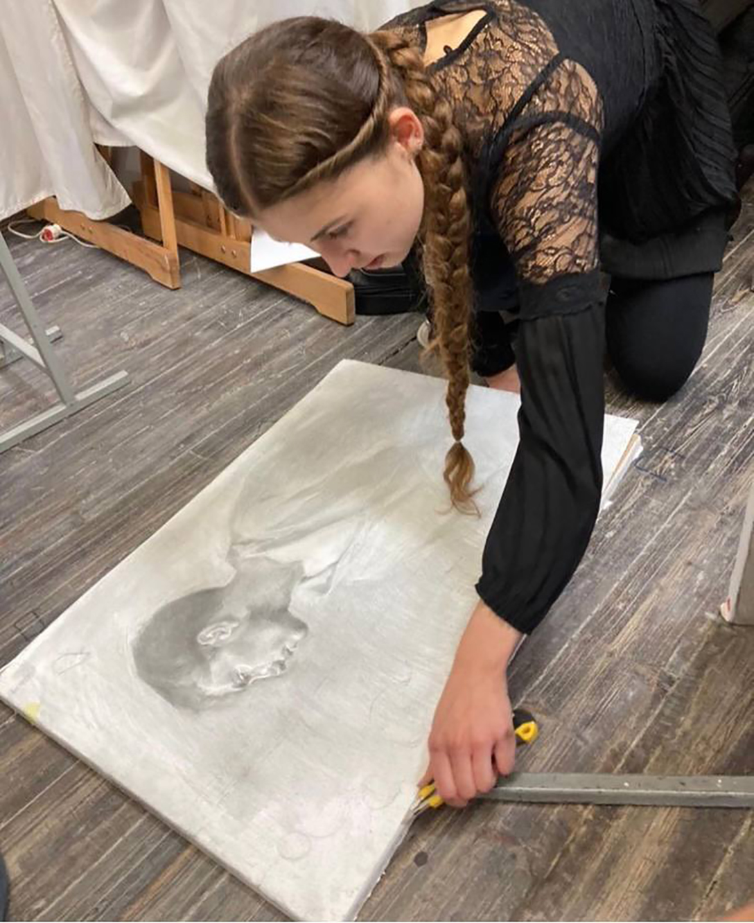 artist looking at portrait, Anna Galushchak