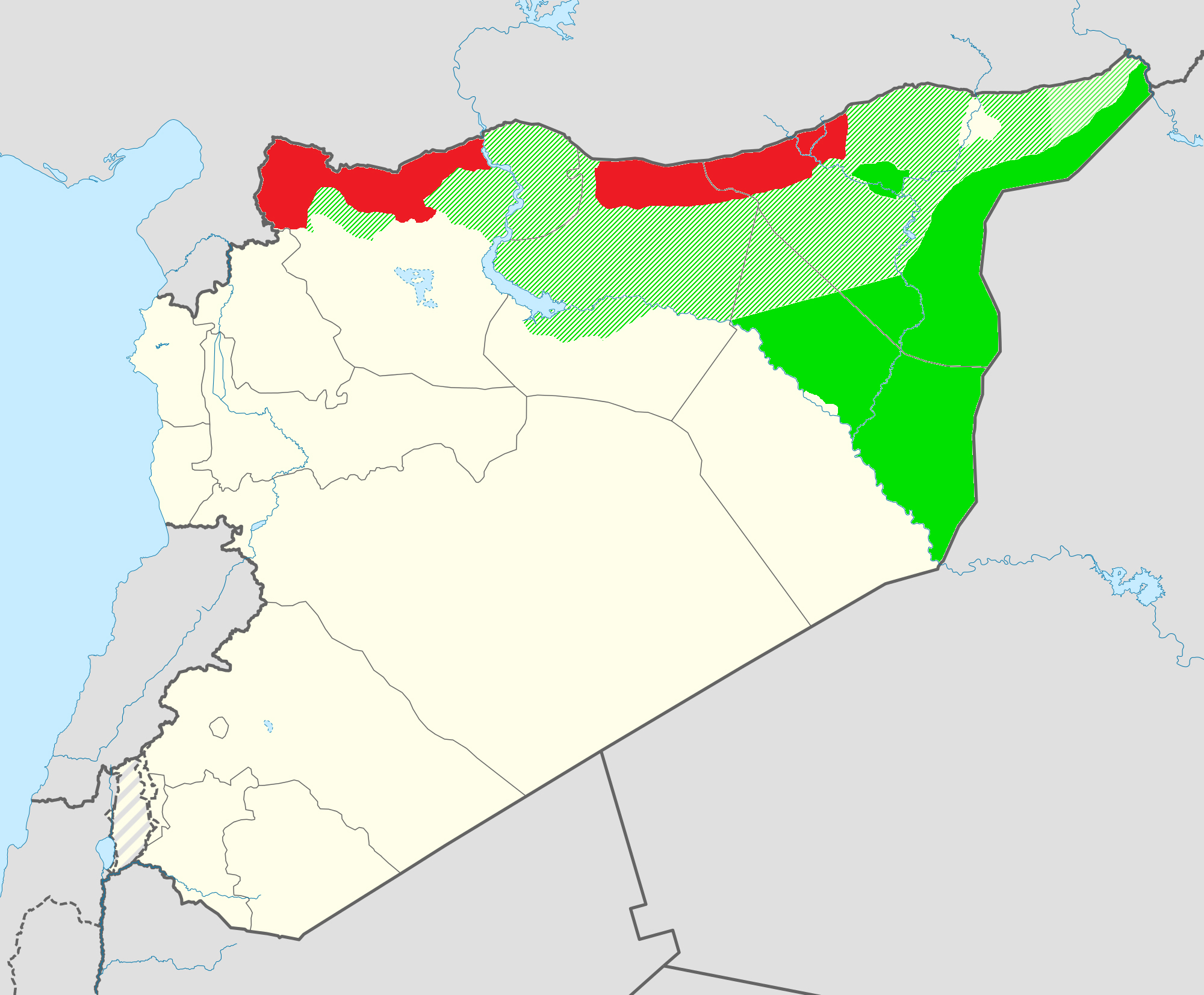 Claimed territory of Rojava, map