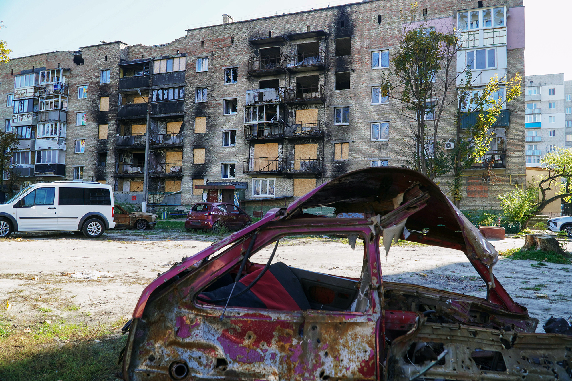 Bombed buildings, Irpin, Ukraine,