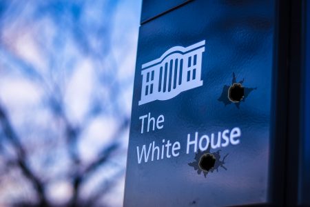 White House, sign, bullet holes