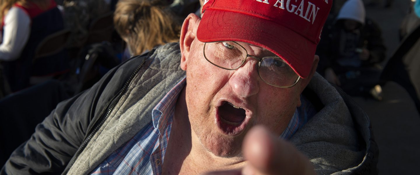 Trump supporter, angry, finger point