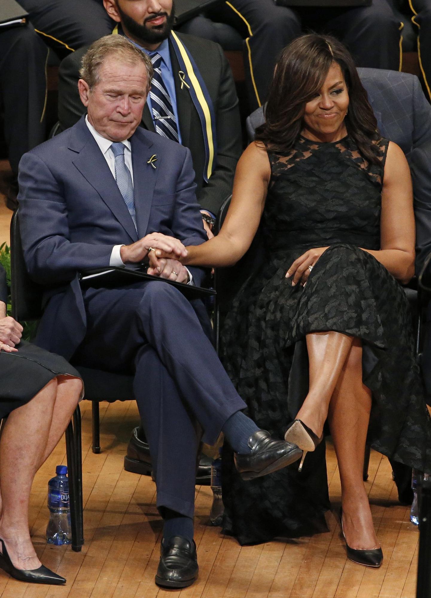 Michelle Obama, George Bush, hands
