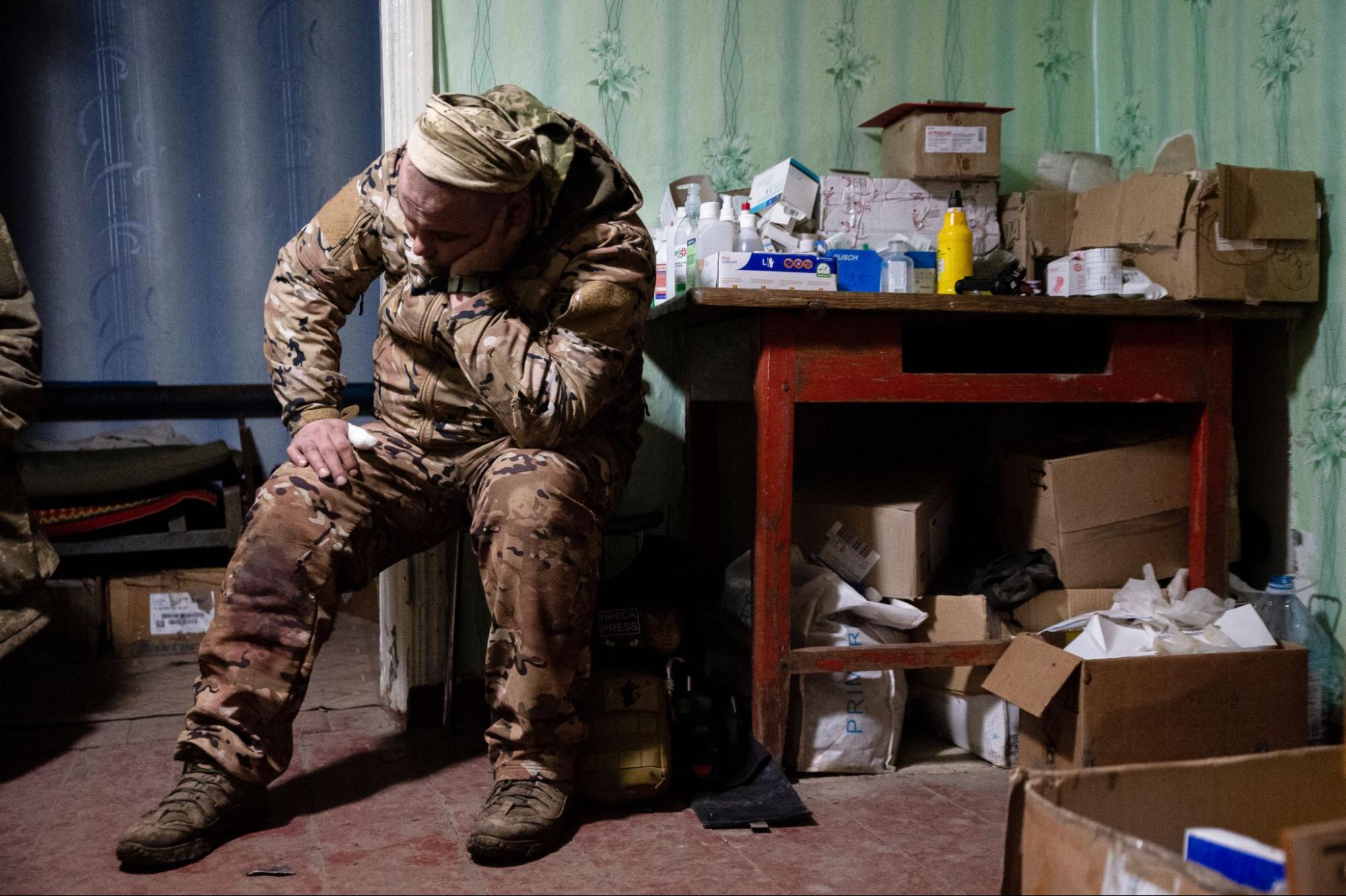 Tired Ukrainian soldier