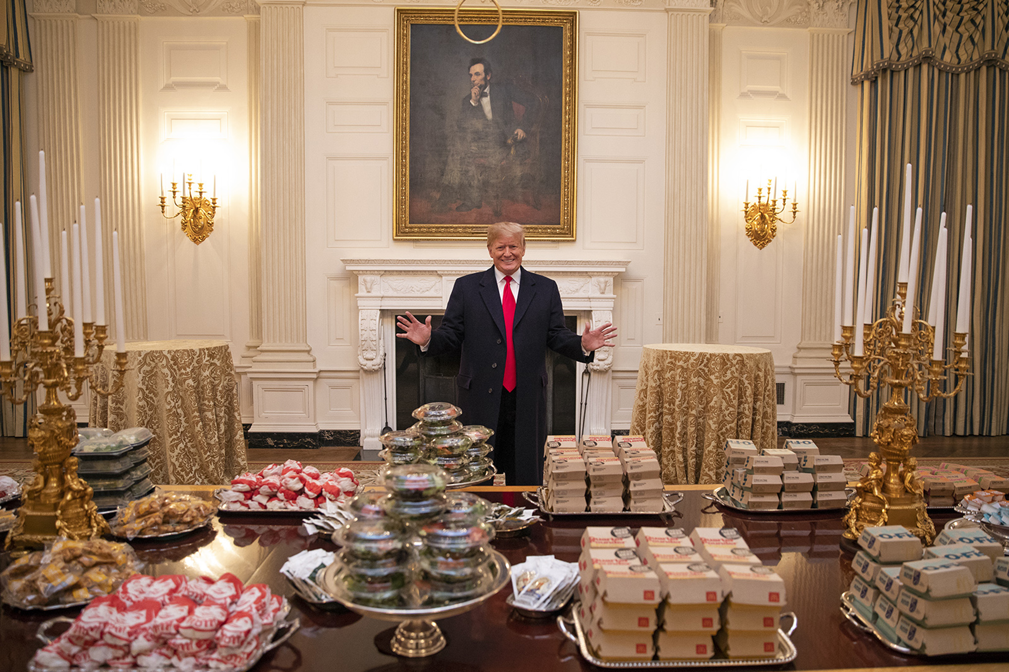 Donald Trump, displays fast foods