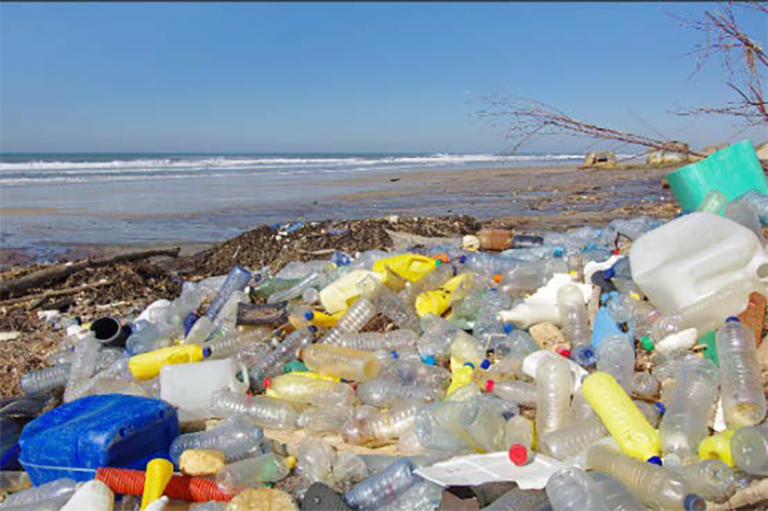 Plastic waste, beach
