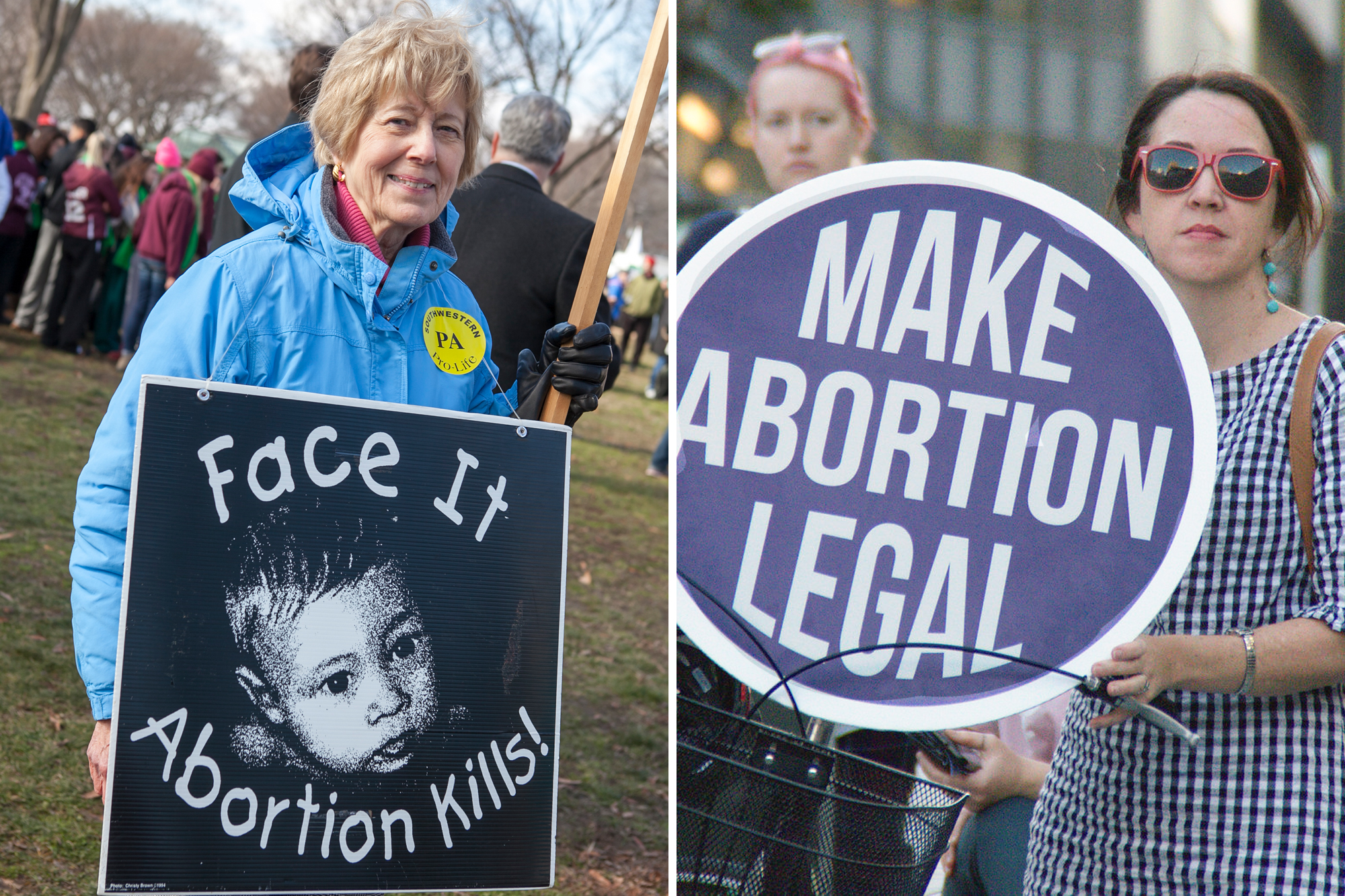 anti-abortion, pro-choice protestors